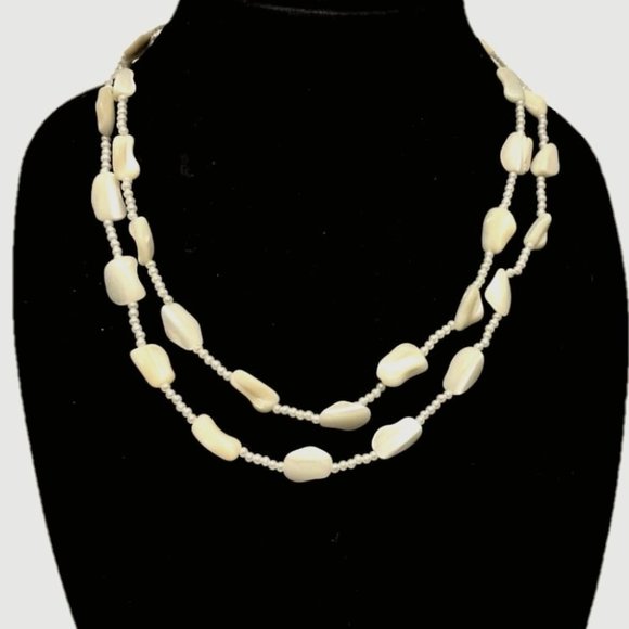 Long White Pearl Bead and Shell Bead Necklace - Picture 1 of 3
